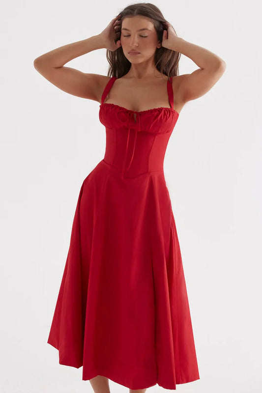 Slimming Lace-Up Waist Shaper Sundress – Corset Style Summer Dress