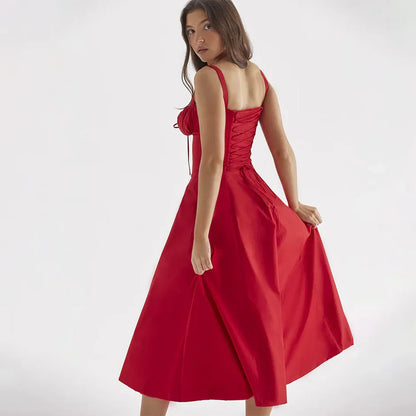Slimming Lace-Up Waist Shaper Sundress – Corset Style Summer Dress